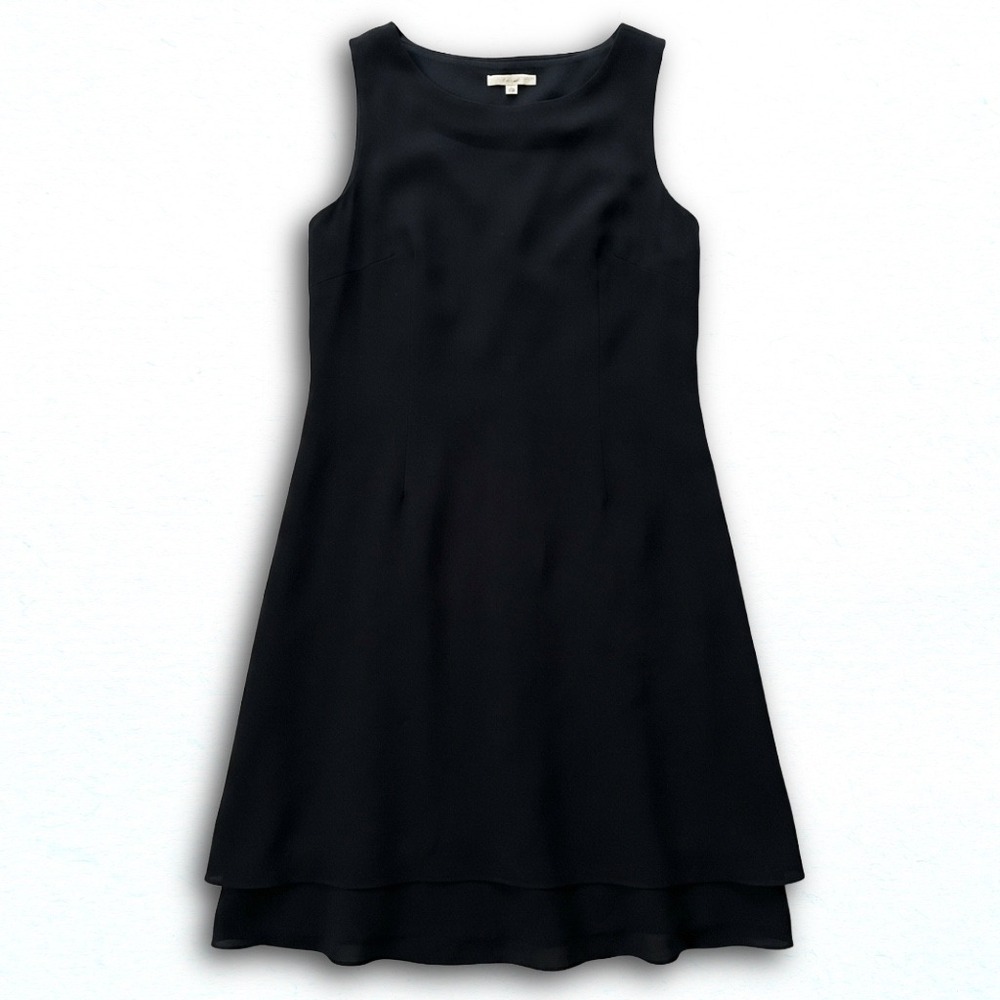 Jones New York Dress Womens 12 Black Sleeveless Tiered Hem Shift A-Line Midi
